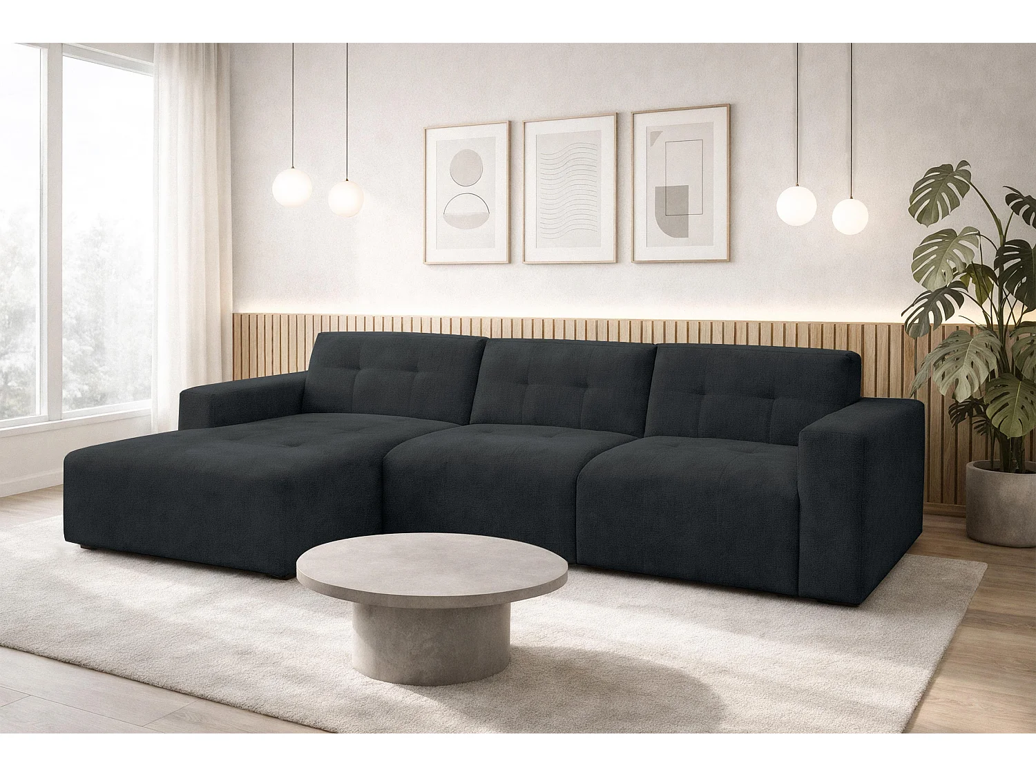 AX LIVING Canapé d'angle Corlu Anthracite pour salon 310 cm angle gauche