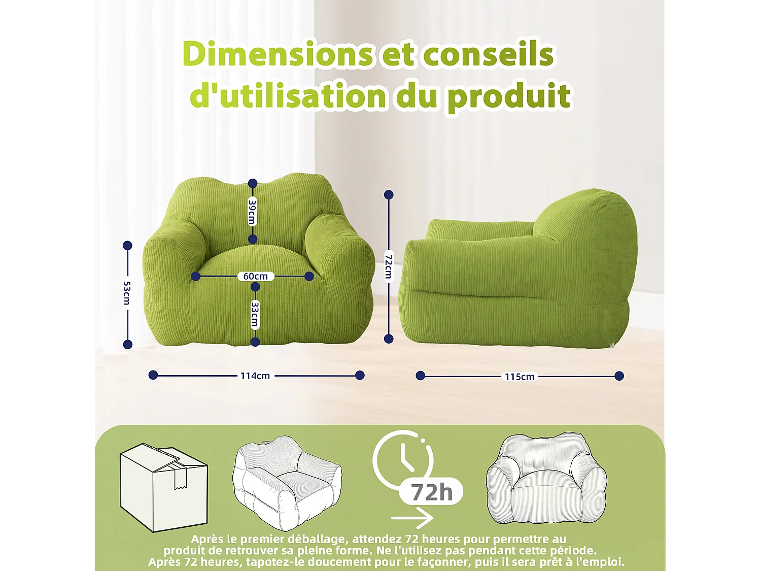 Fauteuil poire carré – Canapé poire cosy pour des moments de détente absolue