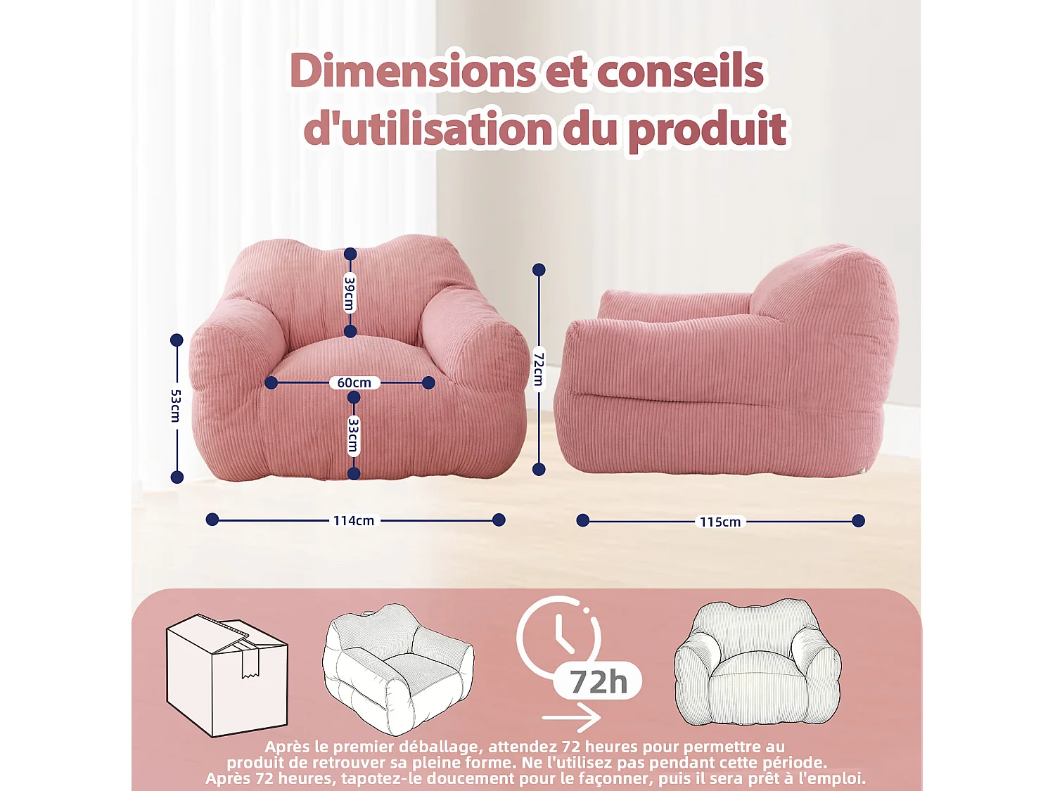 Fauteuil poire carré – Canapé poire cosy pour des moments de détente absolue