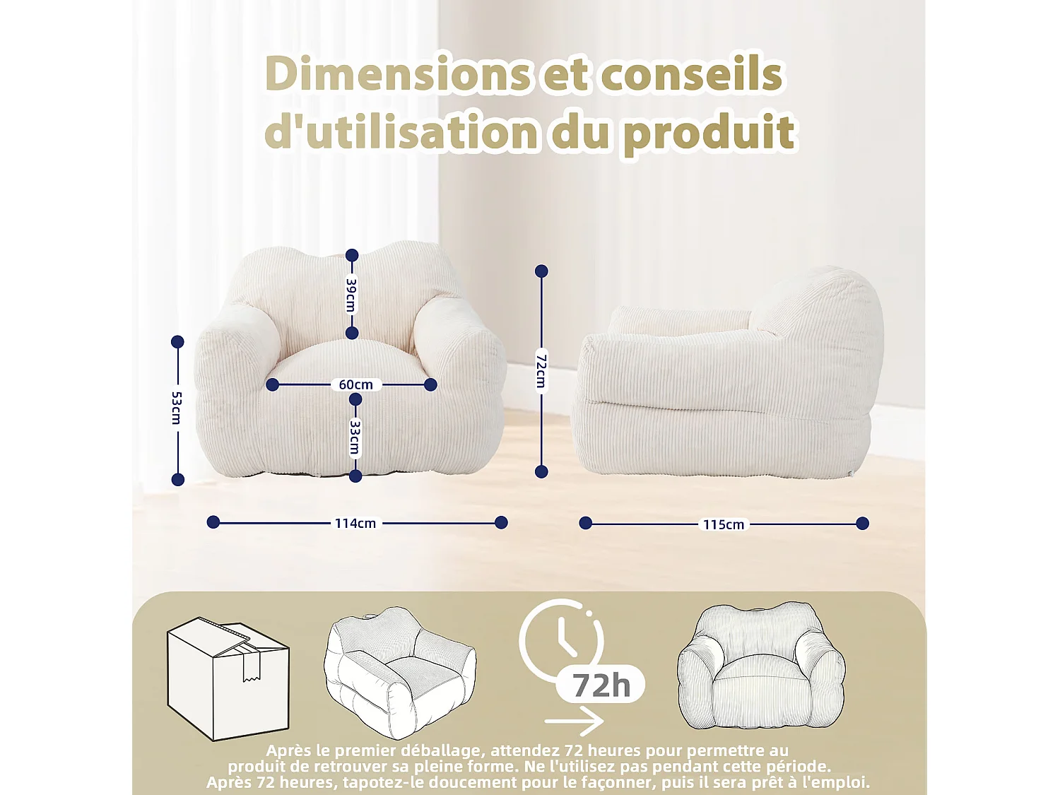 Fauteuil poire carré – Canapé poire cosy pour des moments de détente absolue