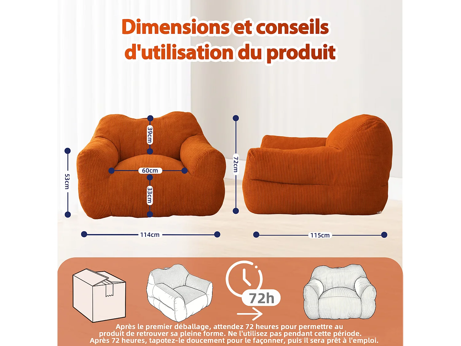 Fauteuil poire carré – Canapé poire cosy pour des moments de détente absolue