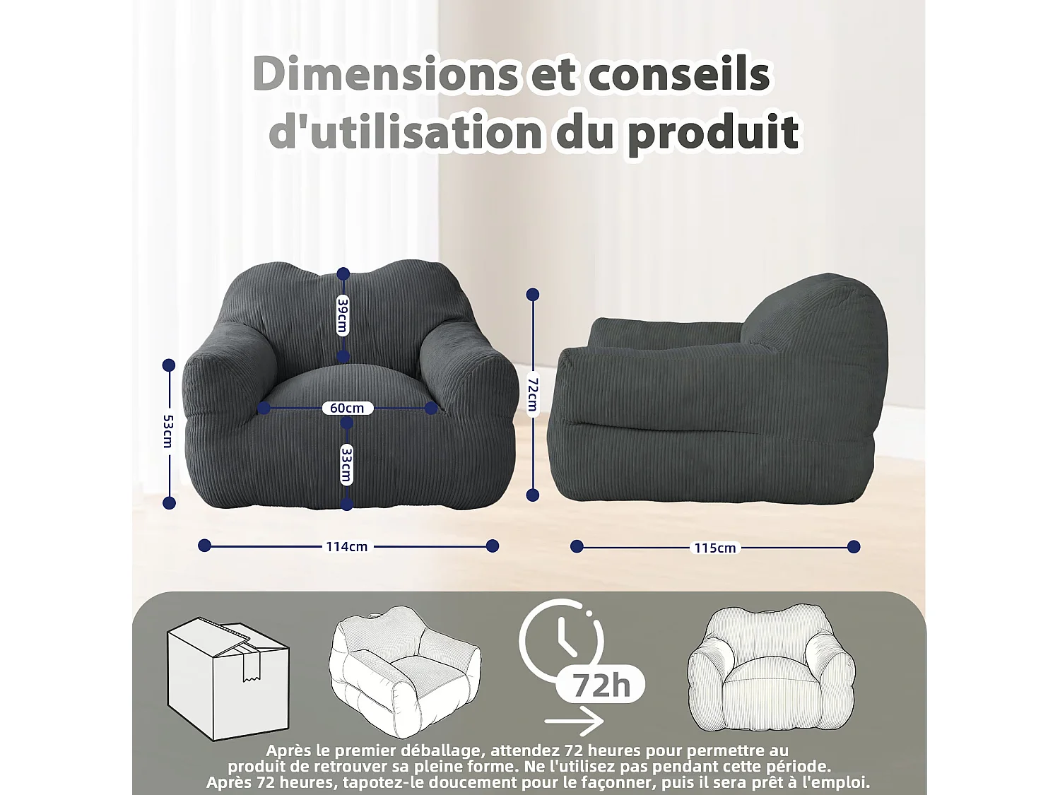Fauteuil poire carré – Canapé poire cosy pour des moments de détente absolue
