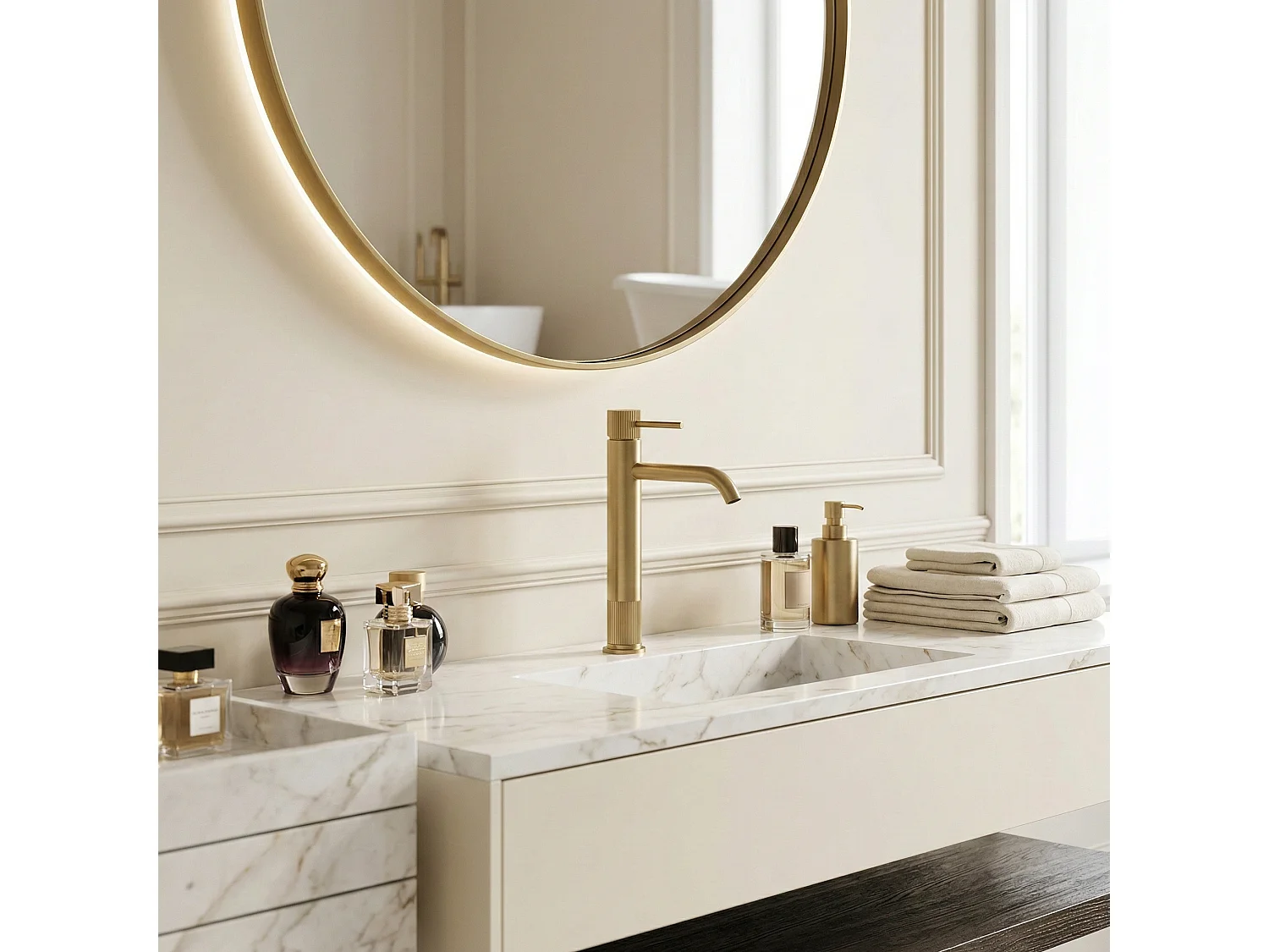 Robinet De Lavabo Rea Lungo Stripe High Brush Gold