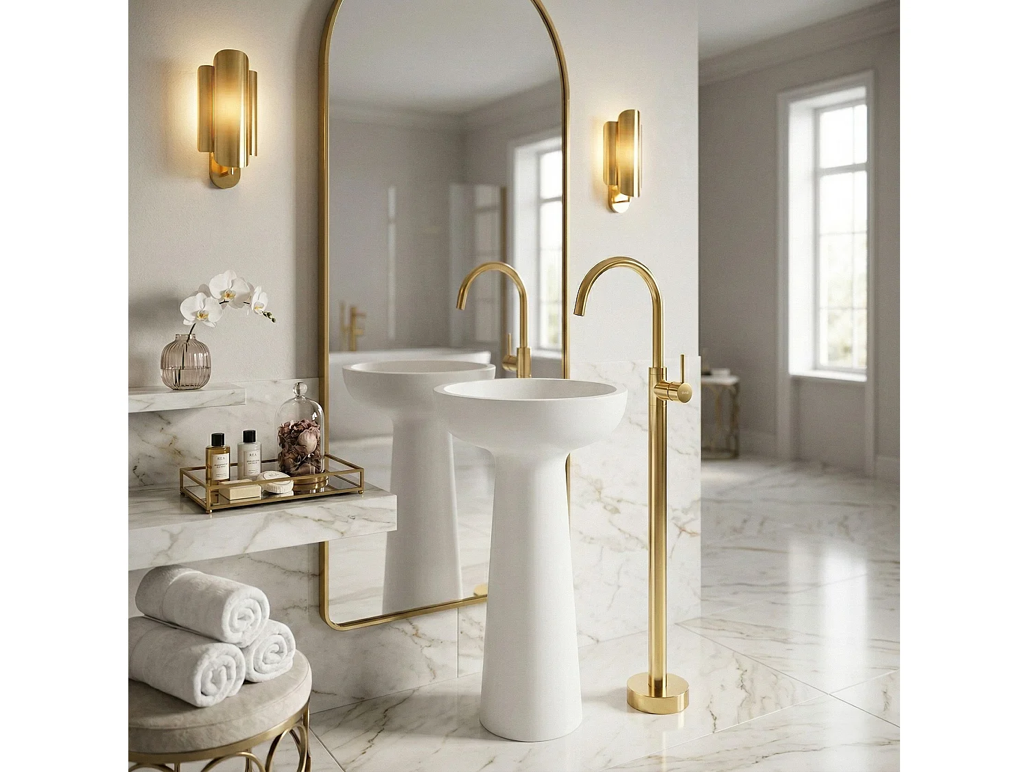 Robinet De Lavabo Sur Pied Rea Lungo Gold
