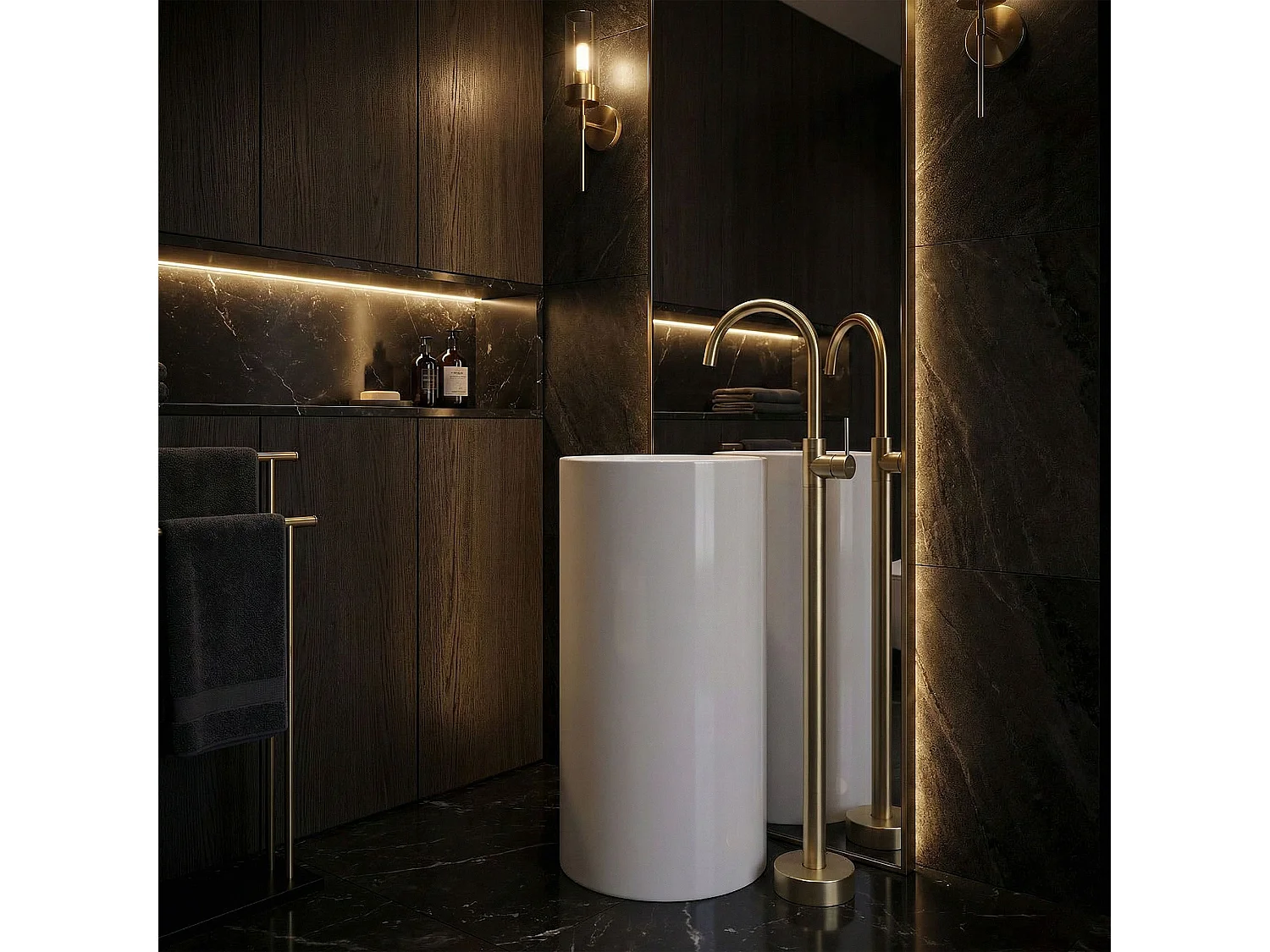 Robinet De Lavabo Rea Lungo Brush Gold