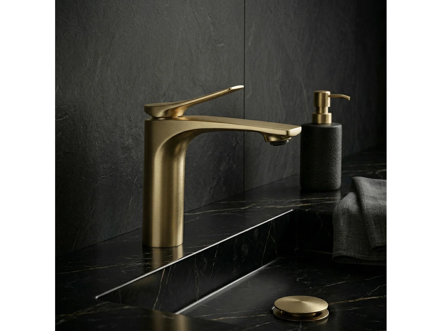 Robinet De Lavabo Encastré Rea Vision Low Premium Brush Gold