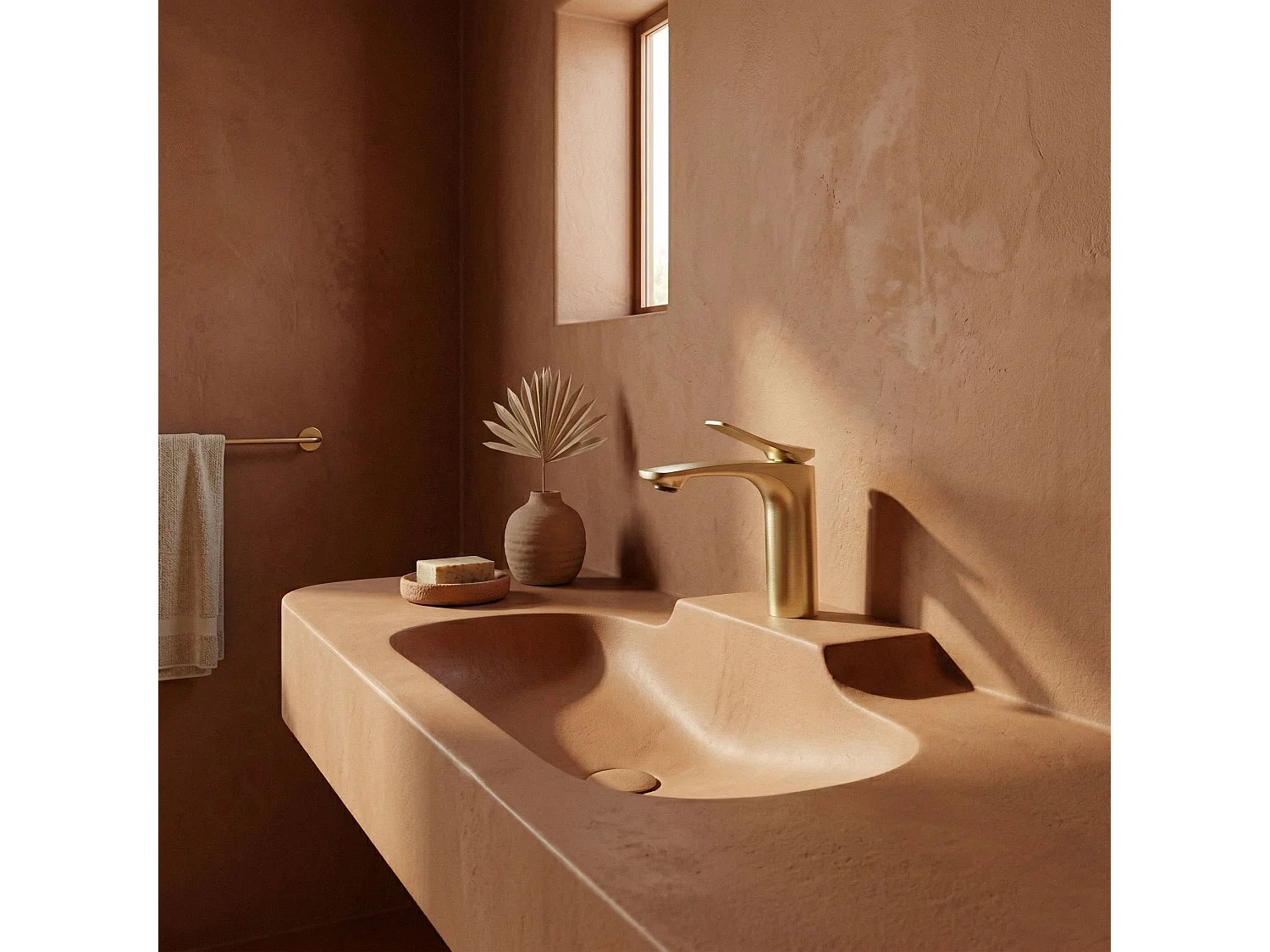 Robinet De Lavabo Encastré Rea Vision Low Premium Brush Gold