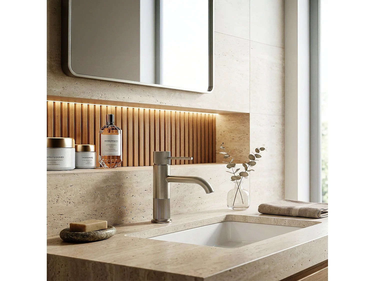 Robinet De Lavabo Rea Lungo Stripe Brush Steel