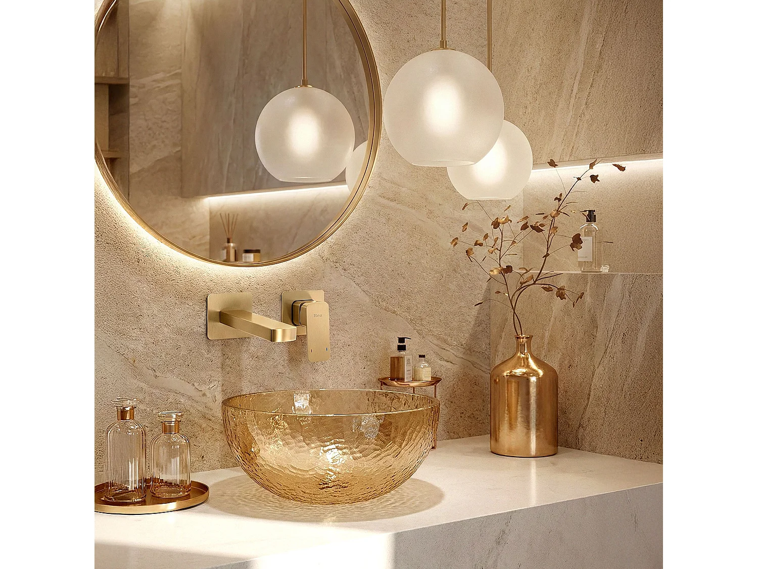 Robinet De Lavabo Encastré Rea Arlo Brush Gold