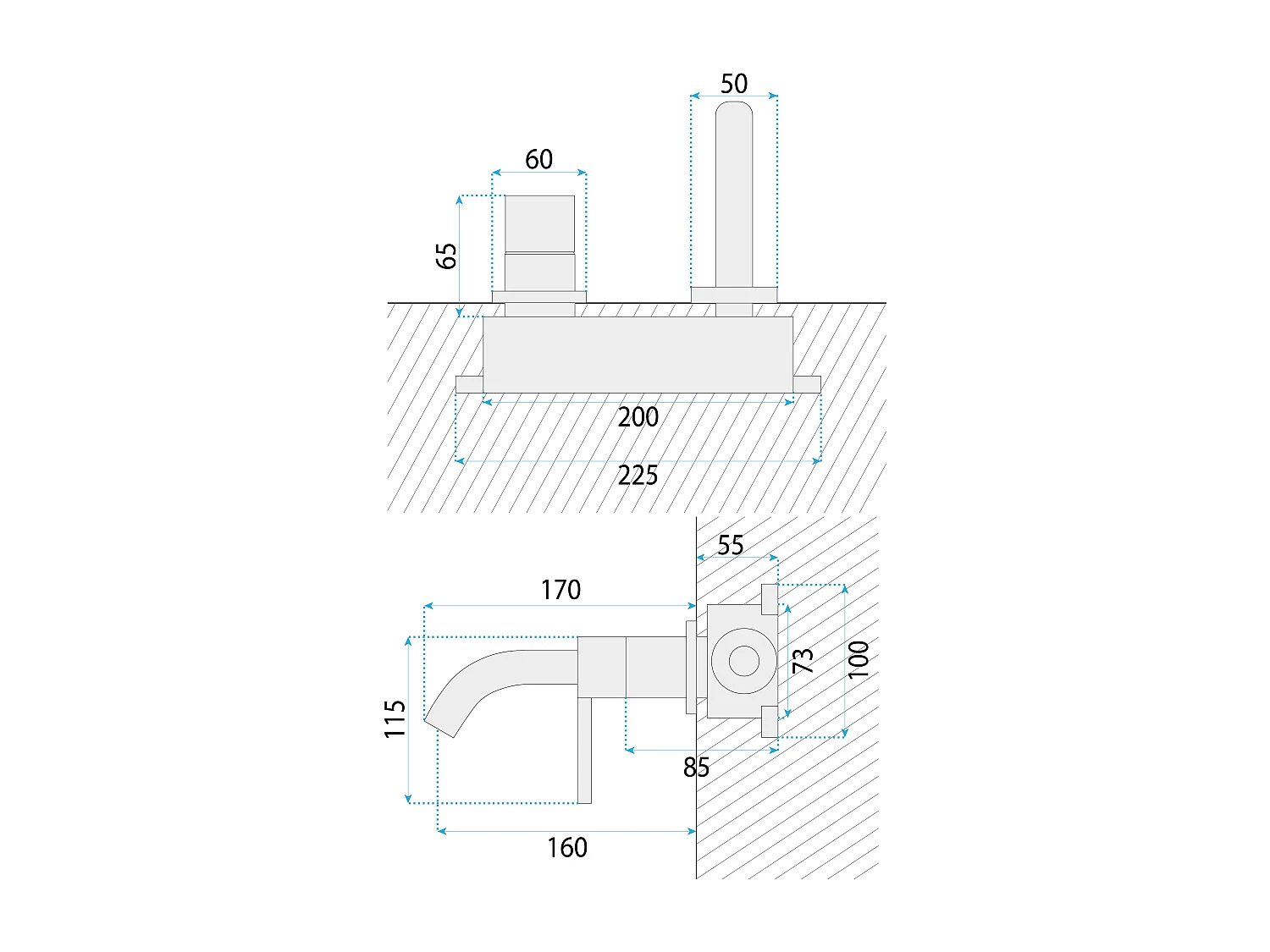 Robinet De Lavabo Encastré Rea Foster +Box Brush Steel