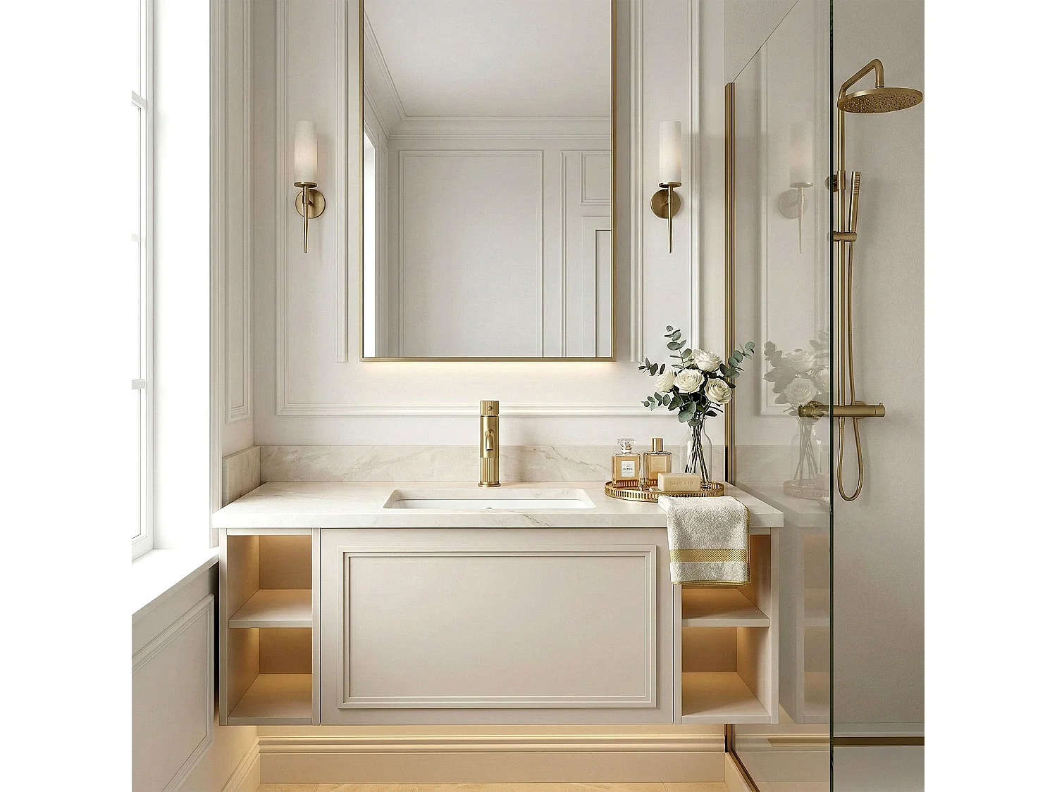 Robinet De Lavabo Rea Lungo Stripe Brush Gold