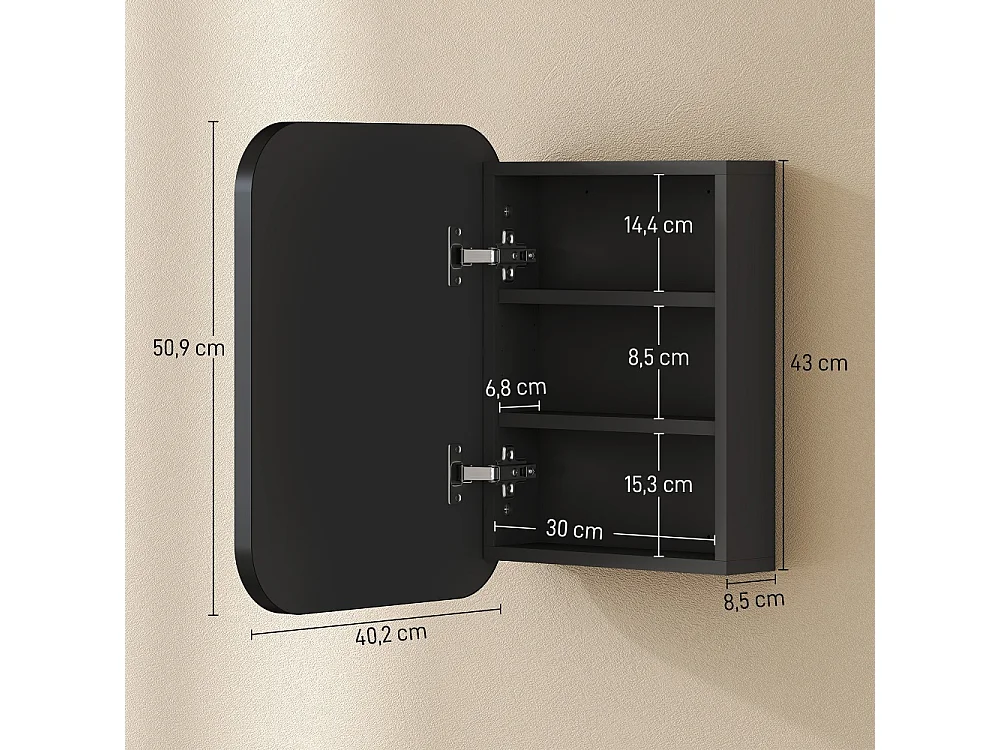 Armoire à miroir de salle de bain avec étagère réglable 40.2 x 10.2 x 50.9 cm noir
