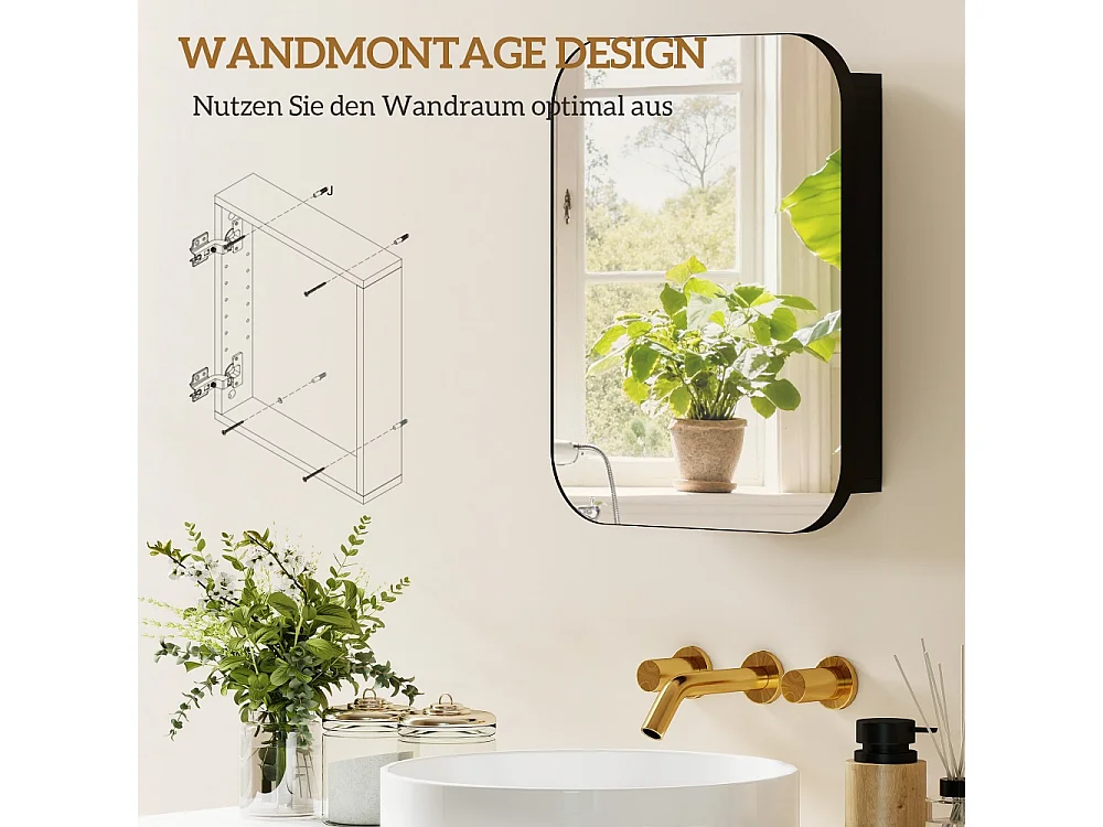 Armoire à miroir de salle de bain avec étagère réglable 40.2 x 10.2 x 50.9 cm noir