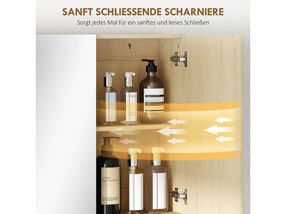 Armoire de salle de bain portes miroir étagère ouverte montage mural MDF panneau de particules chêne