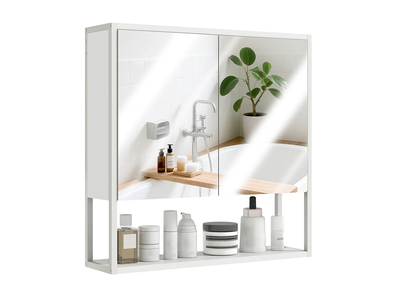 Armoire à miroir de salle de bain avec portes à fermeture douce et étagère réglable Blanche