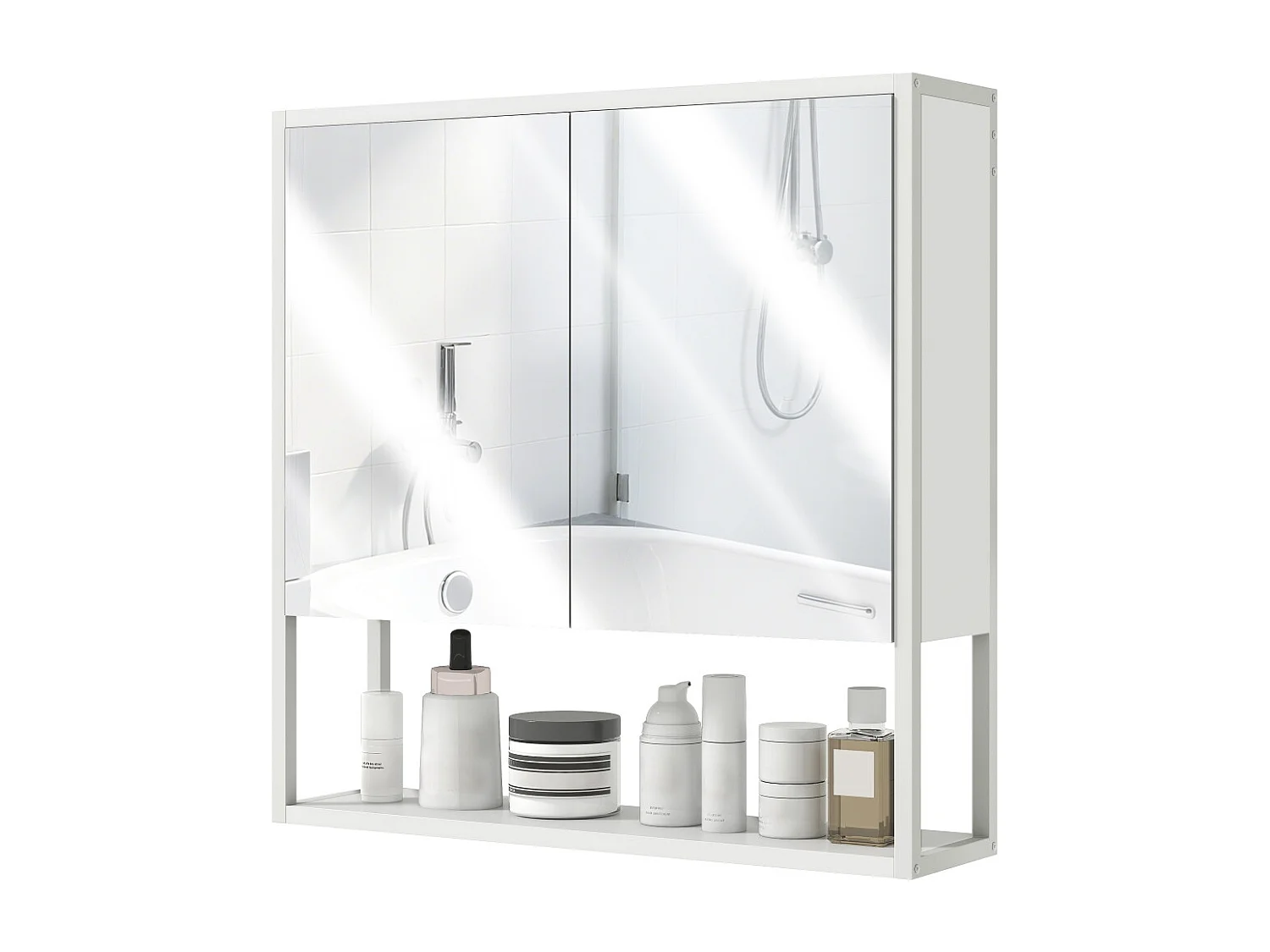Armoire à miroir de salle de bain avec portes à fermeture douce et étagère réglable Blanche