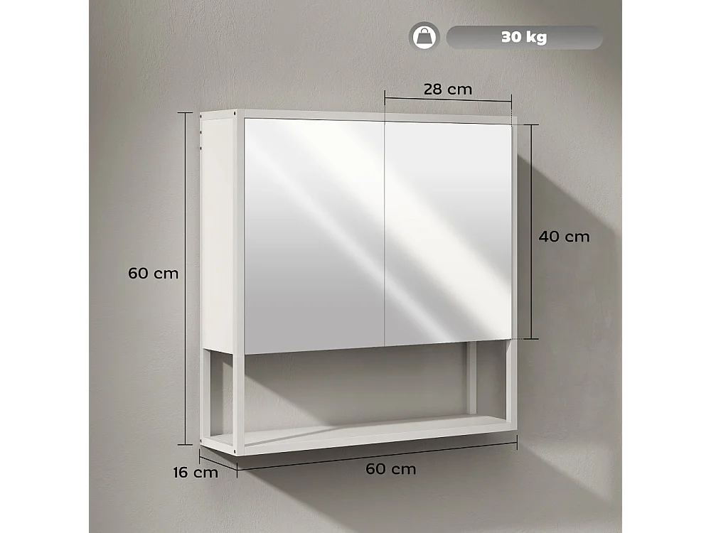 Armoire à miroir de salle de bain avec portes à fermeture douce et étagère réglable Blanche