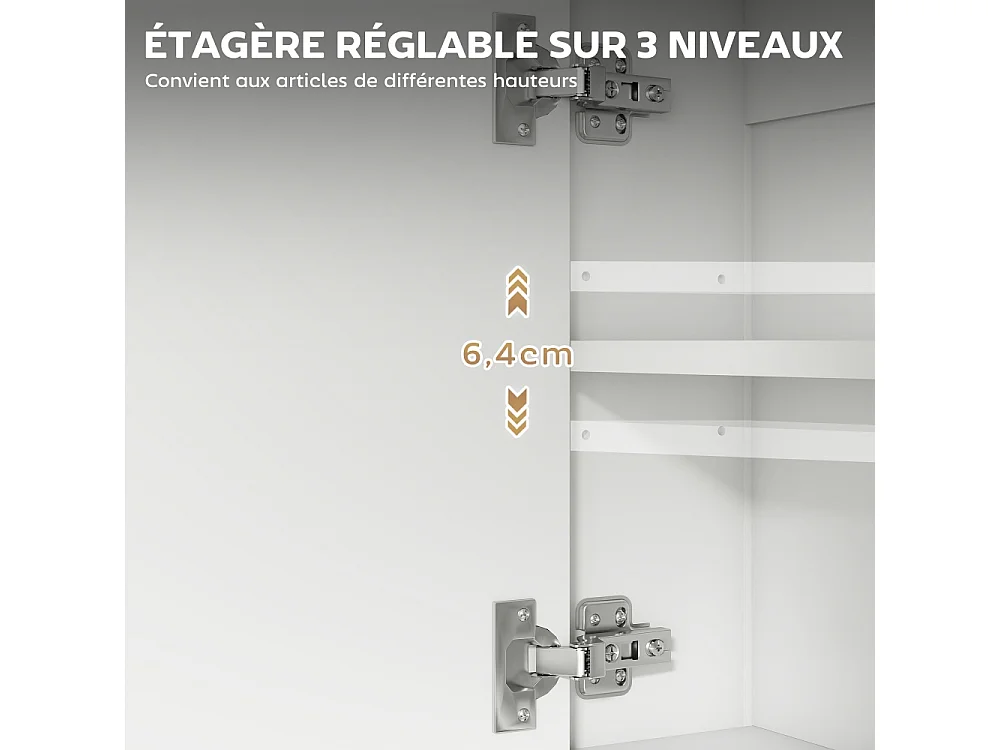 Armoire à miroir de salle de bain avec portes à fermeture douce et étagère réglable Blanche