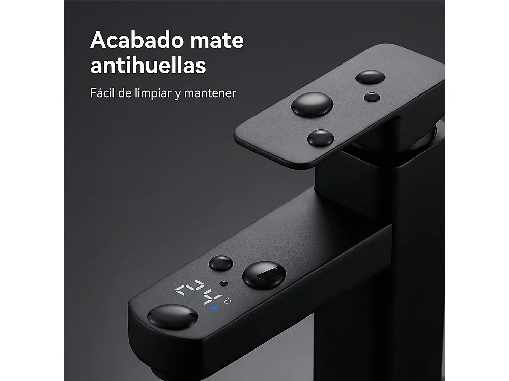 Robinet de salle de bain LED température digital pour lavabo monocommande Noir