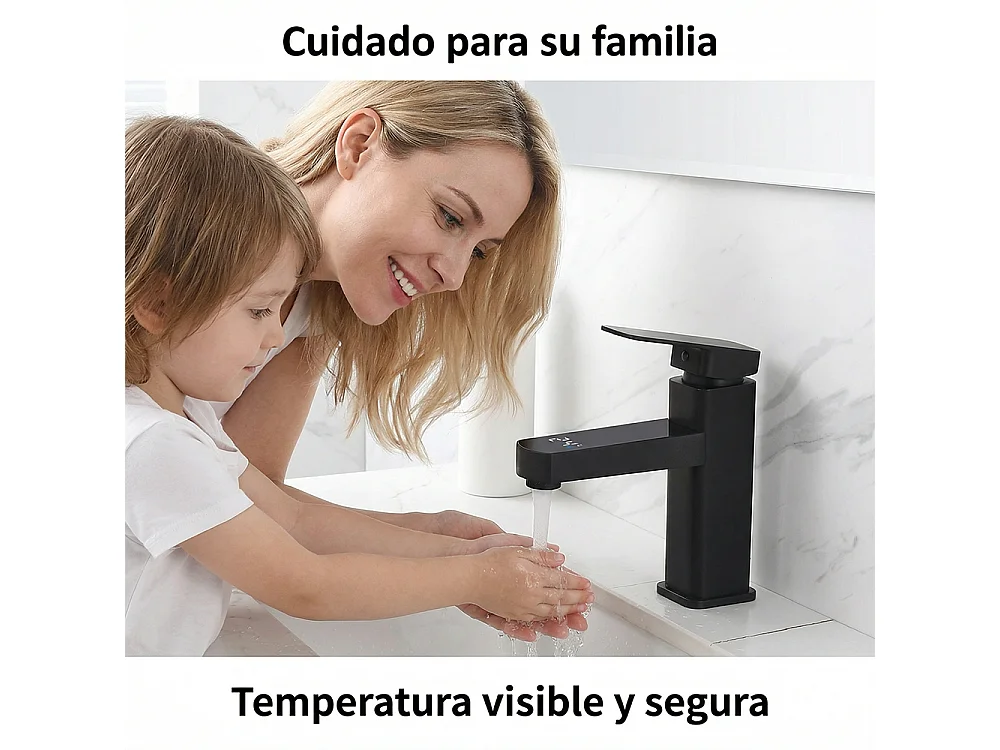 Robinet de salle de bain LED température digital pour lavabo monocommande Noir