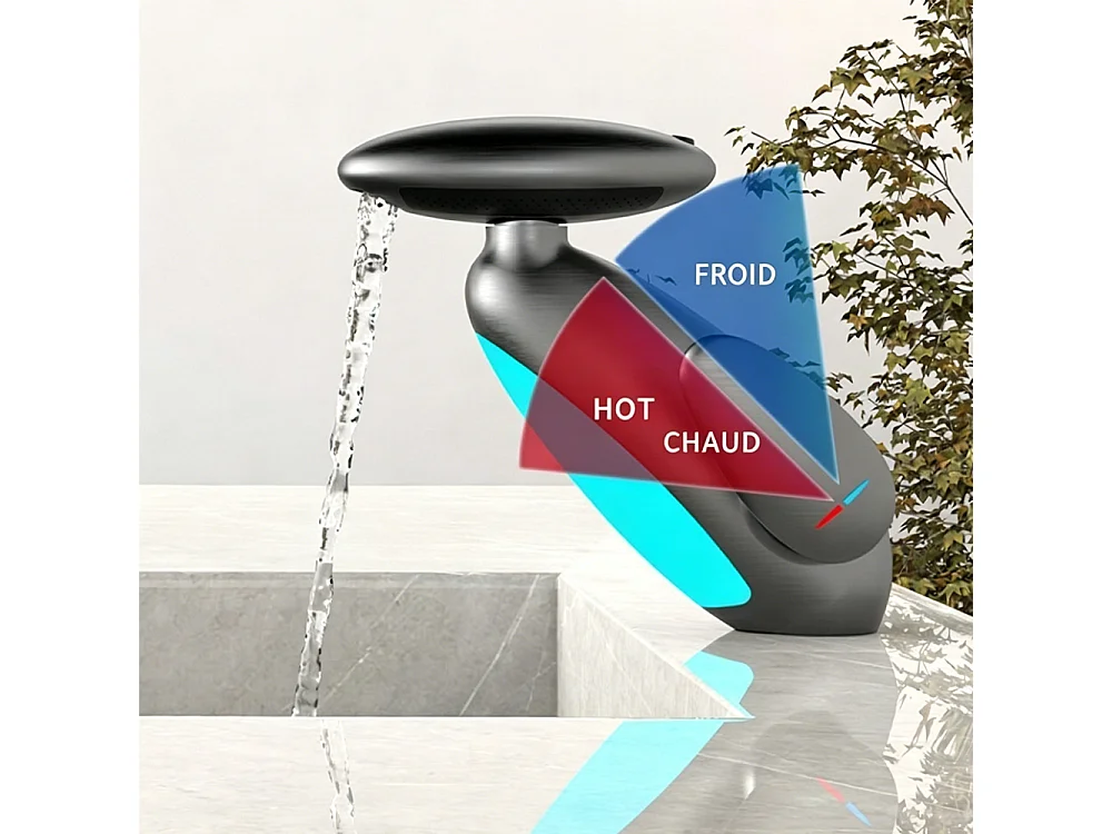 Robinet de salle de bain LED pour lavabo monocommande 4 jets réglable longueur style planète Noir