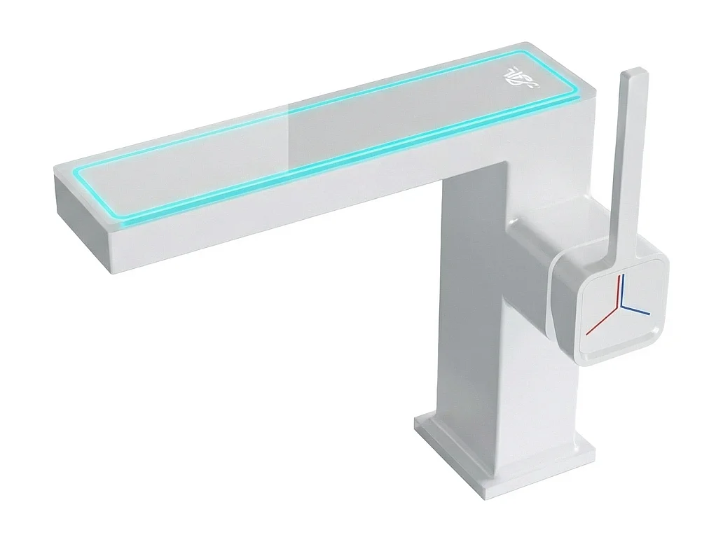 Robinet de salle de bain LED digital pour lavabo monocommande en Laiton style technologique Blanc