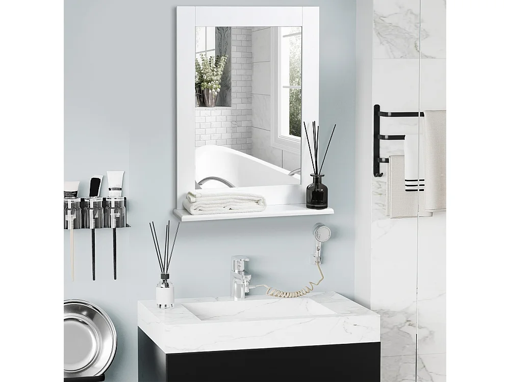 kleankin Miroir de salle de bain mural moderne avec étagère de rangement 50 x 11.5 x 60 cm blanc