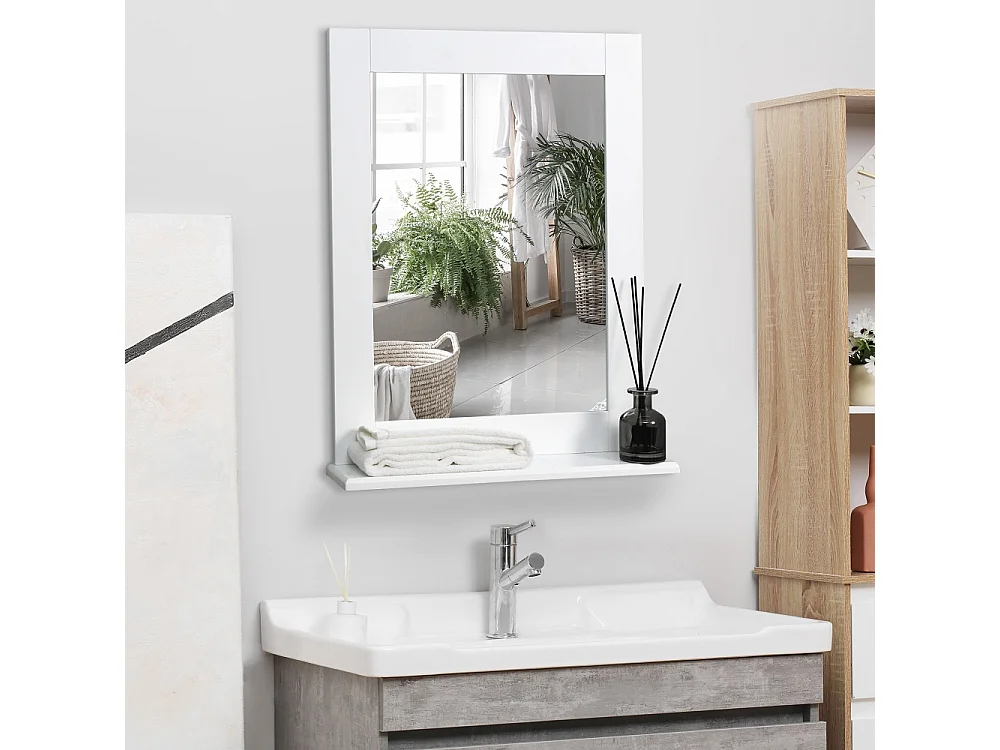 kleankin Miroir de salle de bain mural moderne avec étagère de rangement 50 x 11.5 x 60 cm blanc
