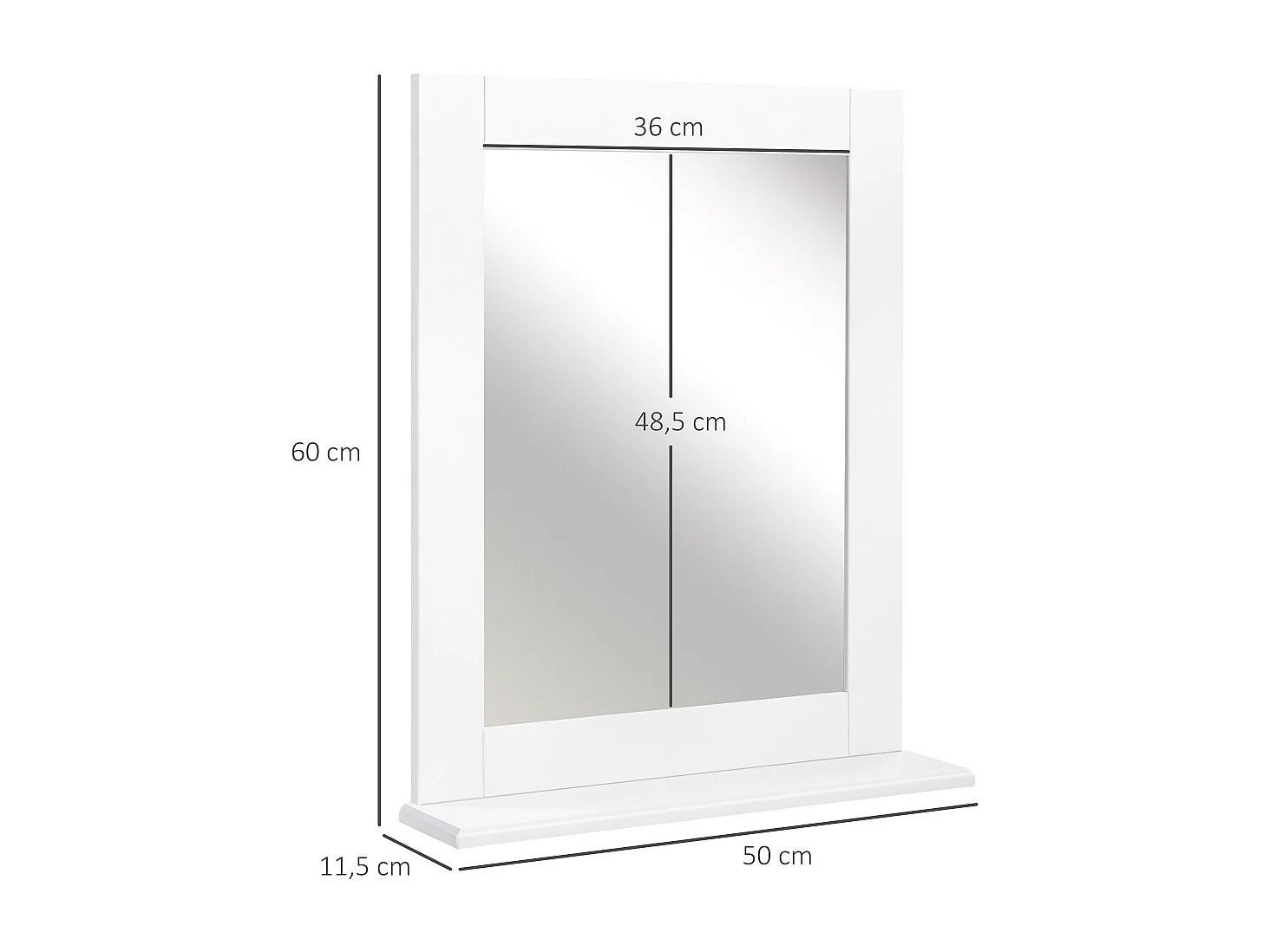kleankin Miroir de salle de bain mural moderne avec étagère de rangement 50 x 11.5 x 60 cm blanc