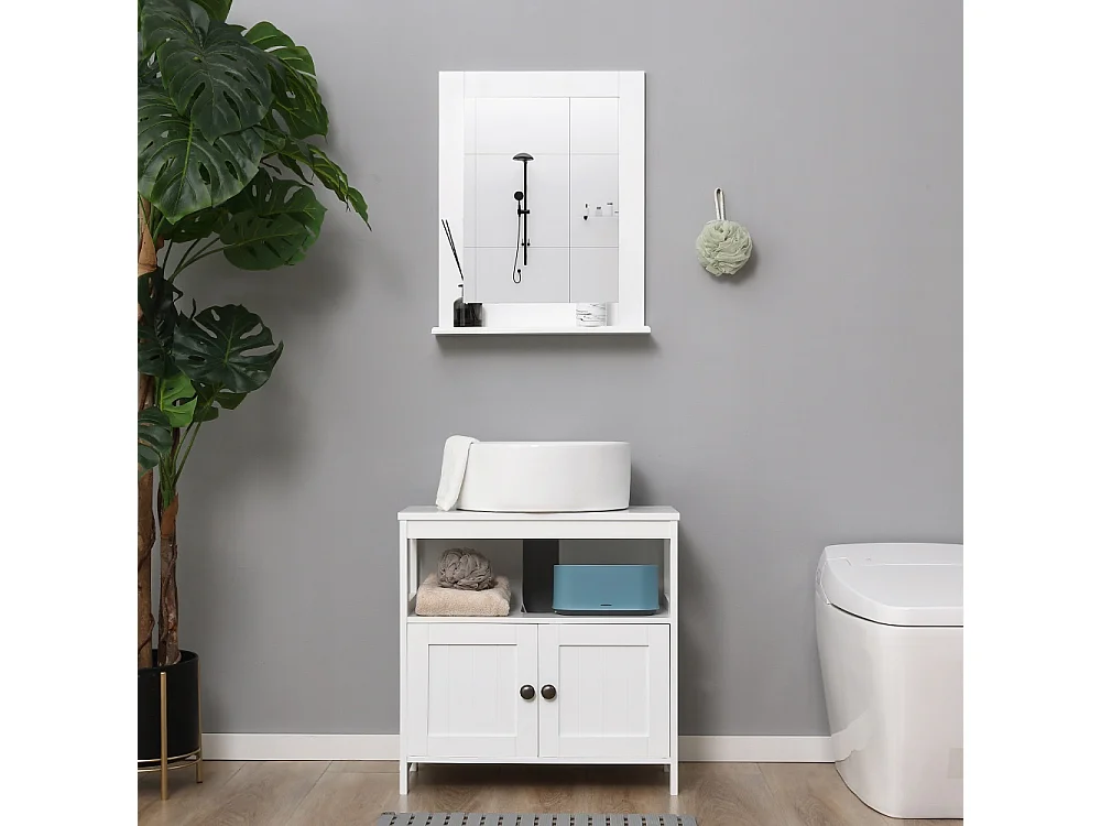 kleankin Miroir de salle de bain mural moderne avec étagère de rangement 50 x 11.5 x 60 cm blanc