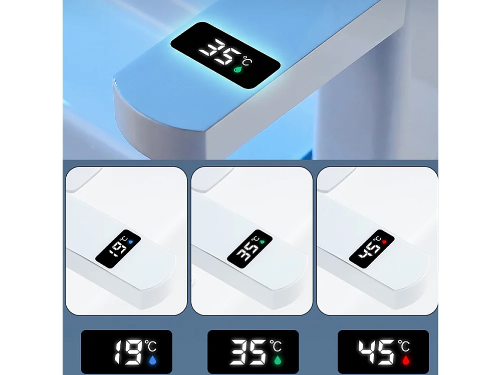 Robinet de salle de bain LED température digital pour lavabo monocommande Blanc