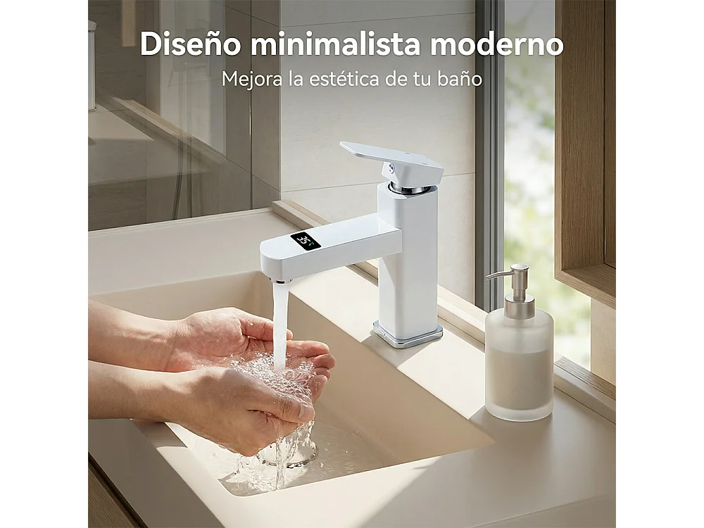 Robinet de salle de bain LED température digital pour lavabo monocommande Blanc