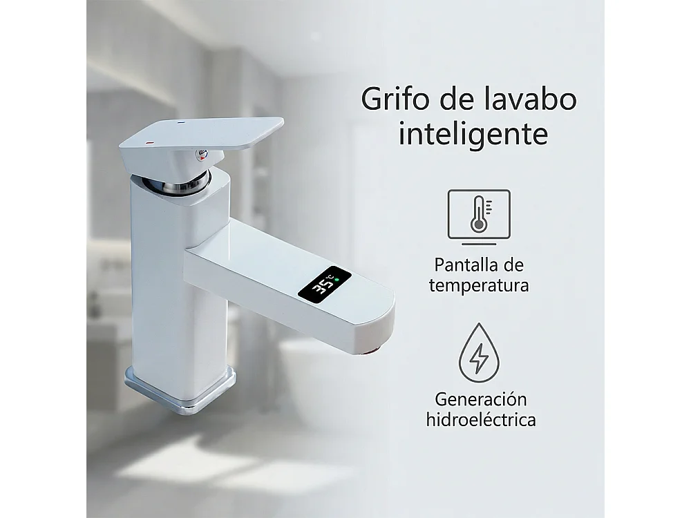 Robinet de salle de bain LED température digital pour lavabo monocommande Blanc
