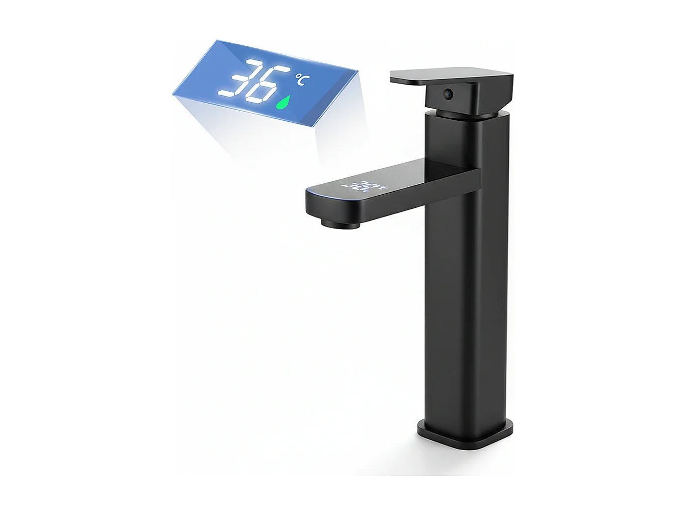 Robinet de salle de bain LED température digital pour lavabo et vasque monocommande style haut