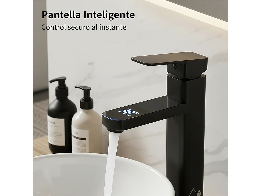 Robinet de salle de bain LED température digital pour lavabo et vasque monocommande style haut