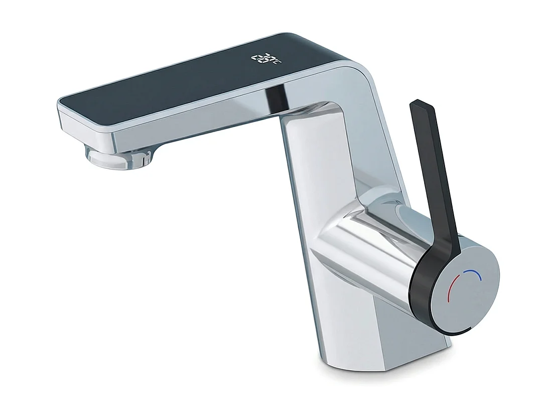 Robinet de salle de bain LED digital pour lavabo monocommande style technologique Chrome