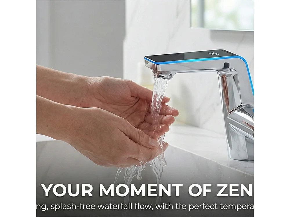 Robinet de salle de bain LED digital pour lavabo monocommande style technologique Chrome