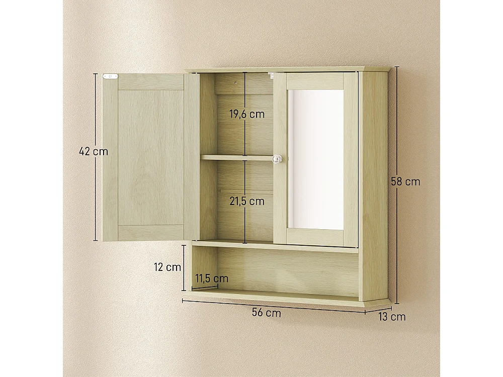 Armoire murale salle de bain avec miroir meuble salle de bain avec Portes Miroir Doubles Bois Naturel