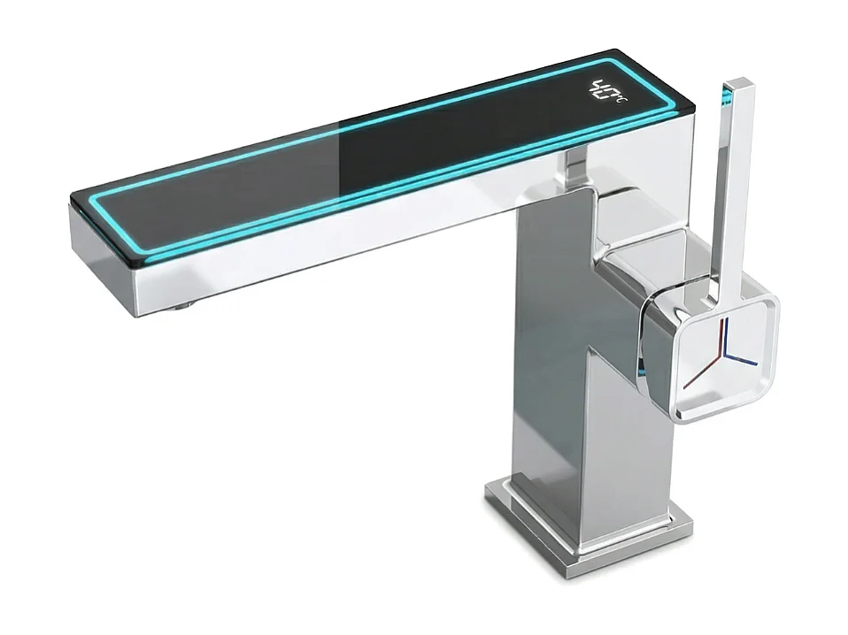 Robinet de salle de bain LED digital pour lavabo monocommande en Laiton style technologique chrome