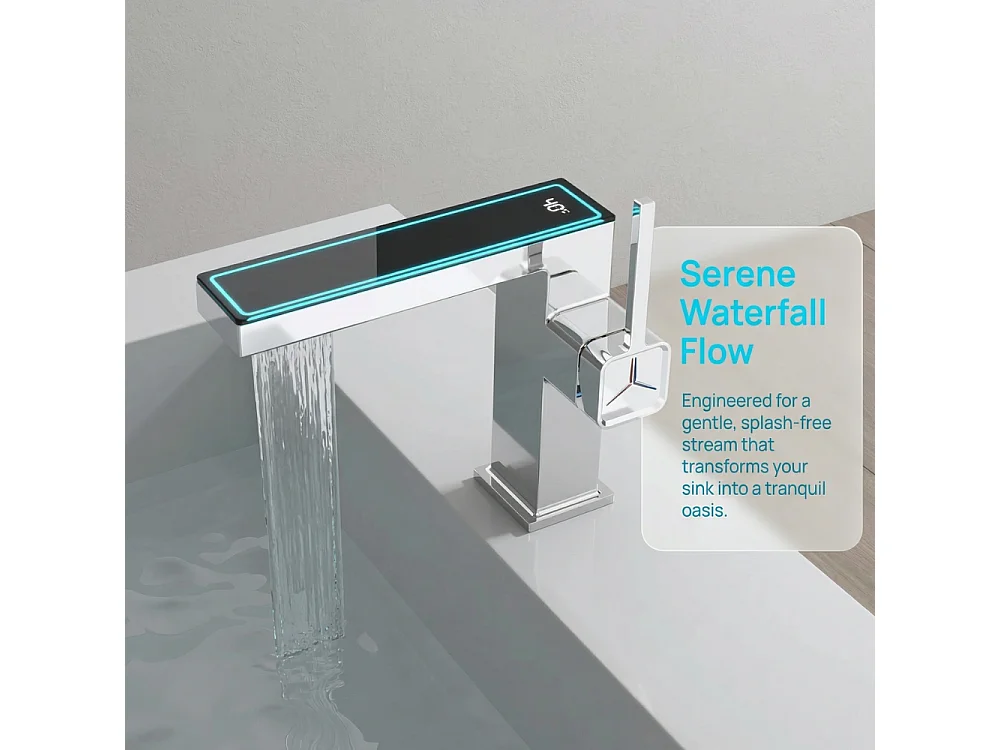 Robinet de salle de bain LED digital pour lavabo monocommande en Laiton style technologique chrome