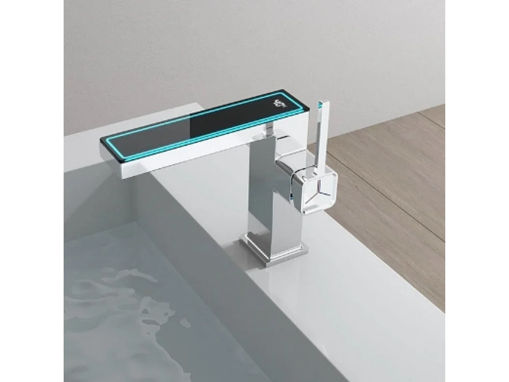 Robinet de salle de bain LED digital pour lavabo monocommande en Laiton style technologique chrome