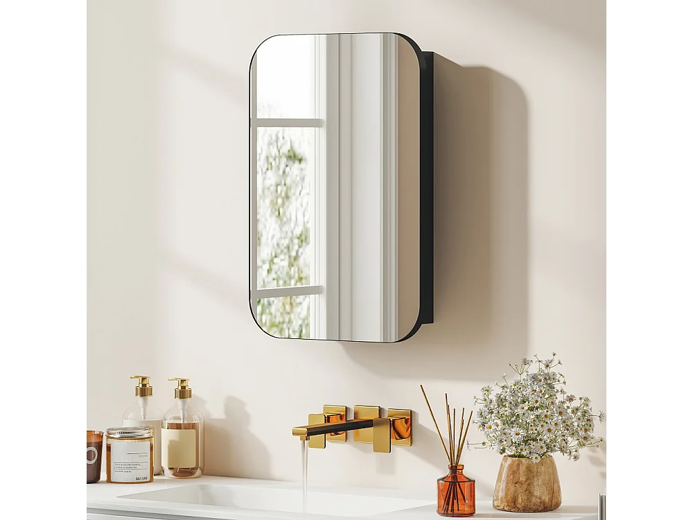 Armoire à miroir de salle de bain armoire murale avec étagère réglable 40 x 10 x 60 cm noir