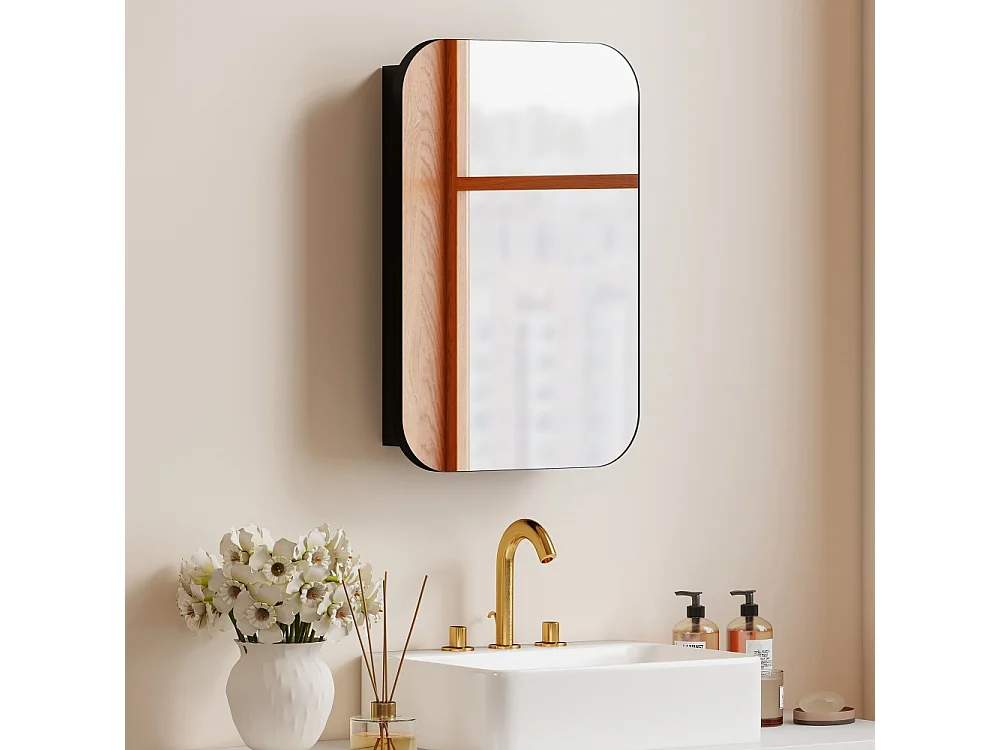 Armoire à miroir de salle de bain armoire murale avec étagère réglable 40 x 10 x 60 cm noir