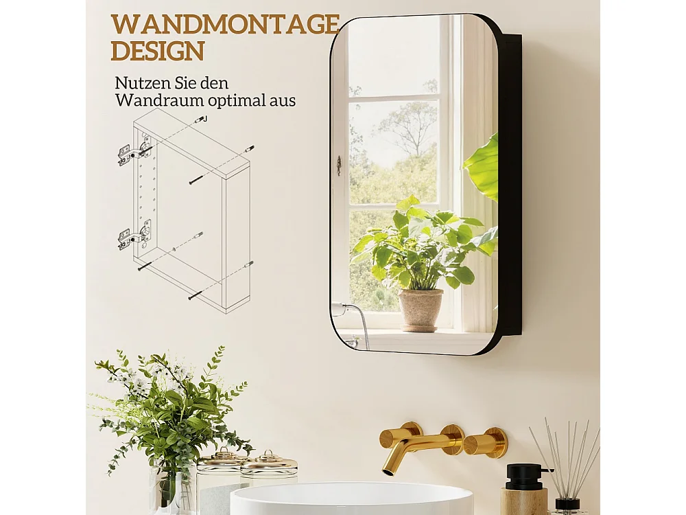 Armoire à miroir de salle de bain armoire murale avec étagère réglable 40 x 10 x 60 cm noir