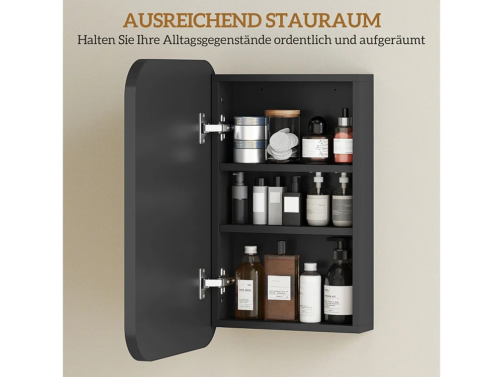 Armoire à miroir de salle de bain armoire murale avec étagère réglable 40 x 10 x 60 cm noir