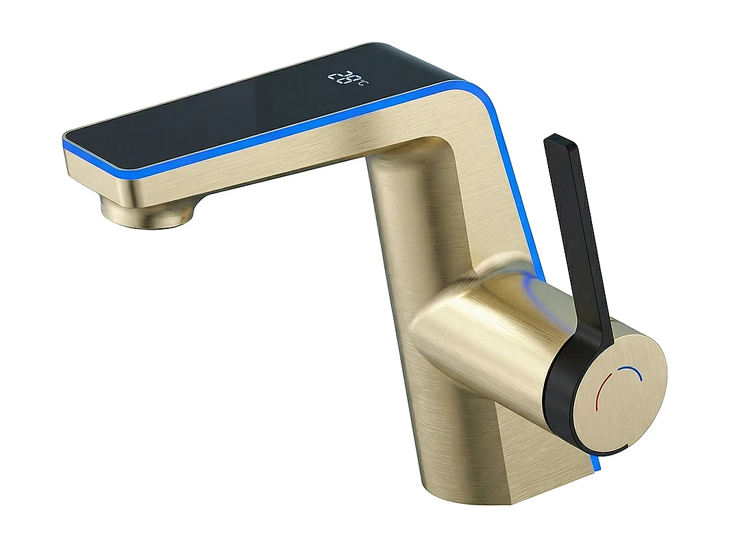Robinet de salle de bain LED digital pour lavabo monocommande style technologique Doré