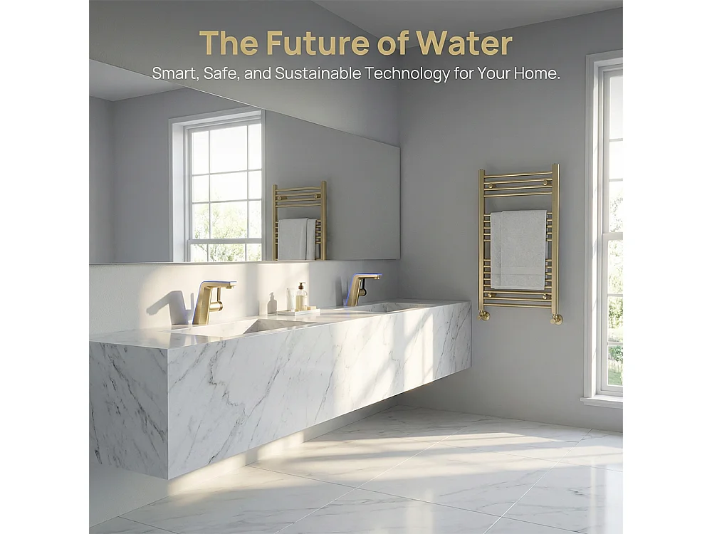 Robinet de salle de bain LED digital pour lavabo monocommande style technologique Doré