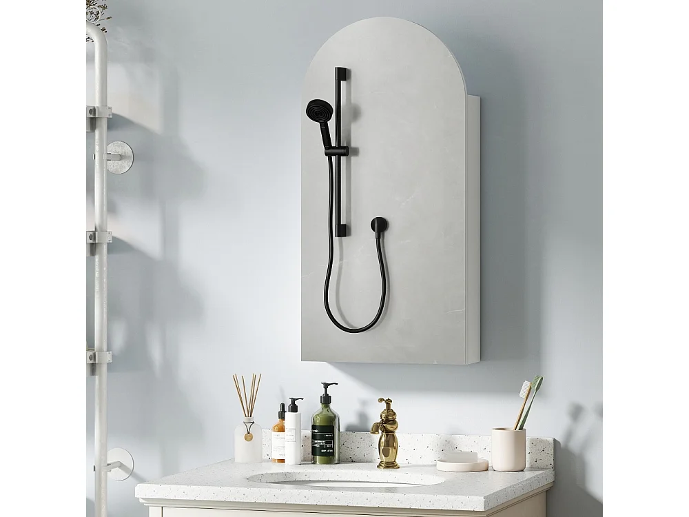 Armoire à miroir arquée de salle de bain avec étagères en verre réglables Blanche