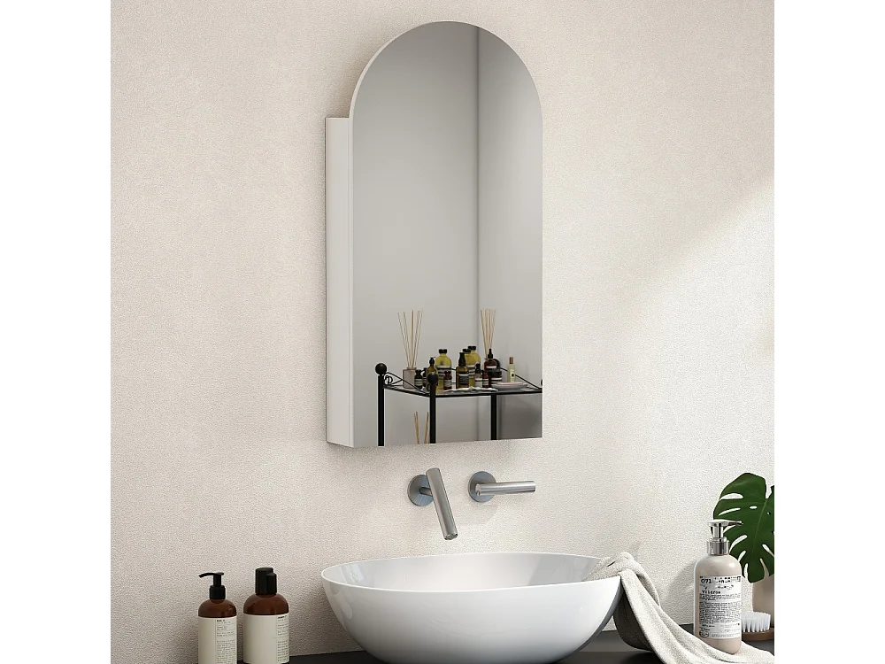 Armoire à miroir arquée de salle de bain avec étagères en verre réglables Blanche