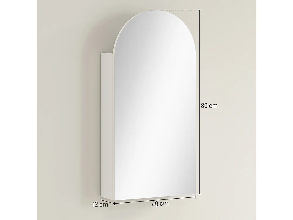 Armoire à miroir arquée de salle de bain avec étagères en verre réglables Blanche